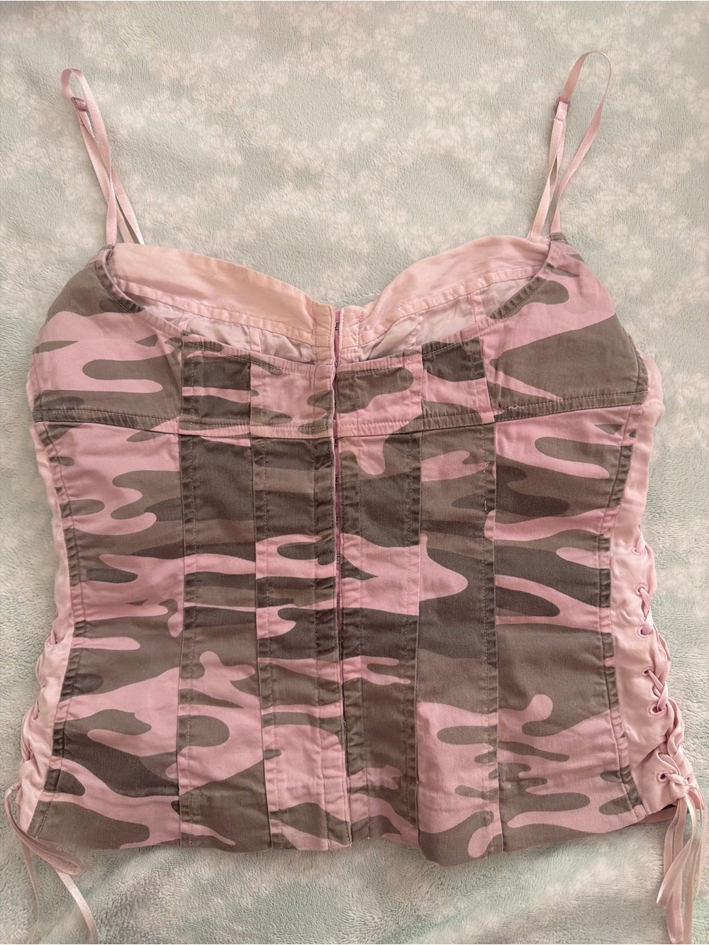 Vintage Express Pink Camo Lace-Up Bustier Corset Top